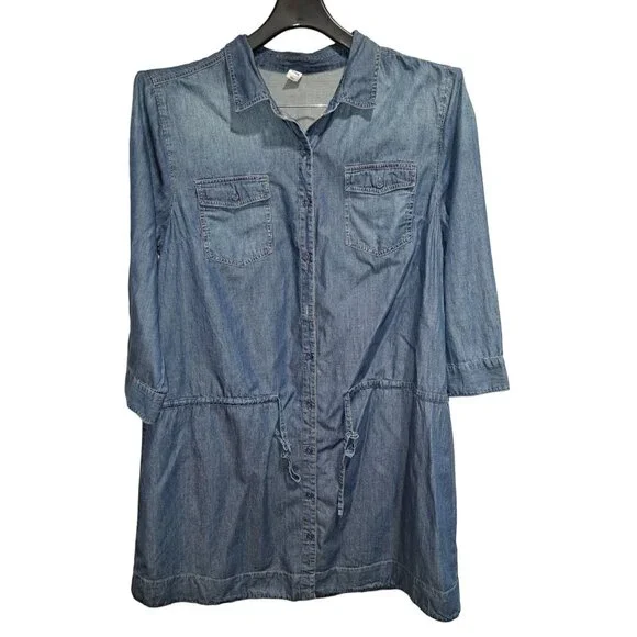 Old Navy | Dresses | Old Navy Chambray Denim Shirt Dress Xl Blue 34 Sleeve  Utility Dark New Cotton | Poshmark
